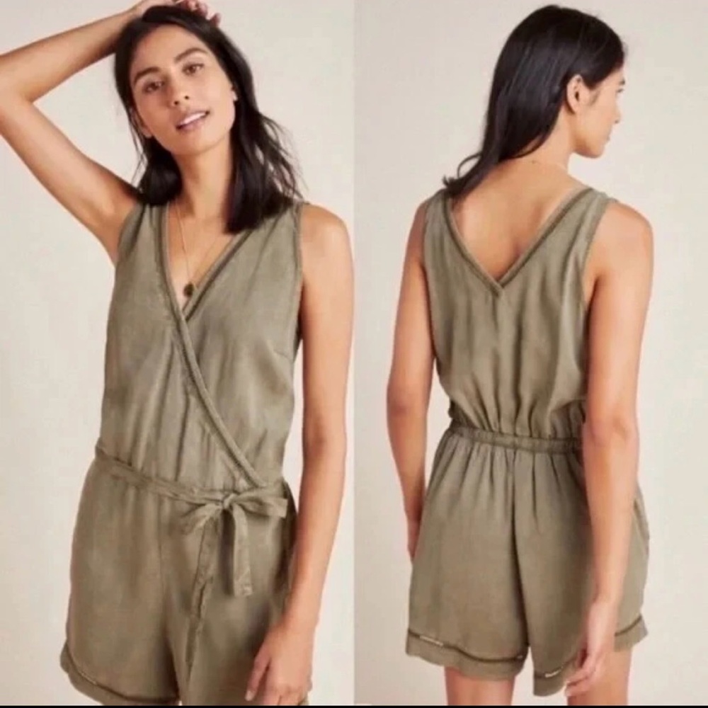 Cloth & Stone for Anthropologie Olive Green Sleeveless Shorts Romper, Size XS